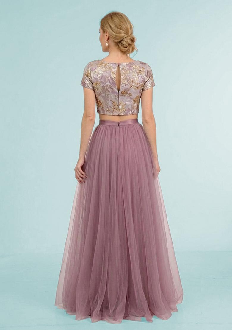 Pink Embroidered Prom Dress - Indya