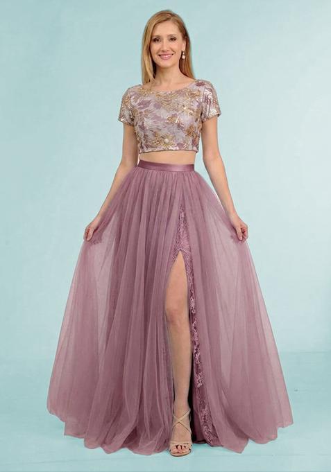 Pink Embroidered Prom Dress