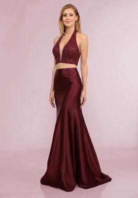 Maroon Sequin Net Prom Dress