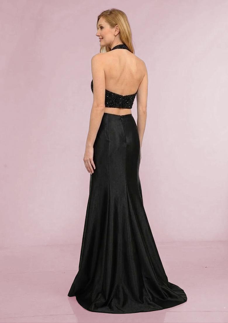 Black Sequin Net Prom Dress - Indya