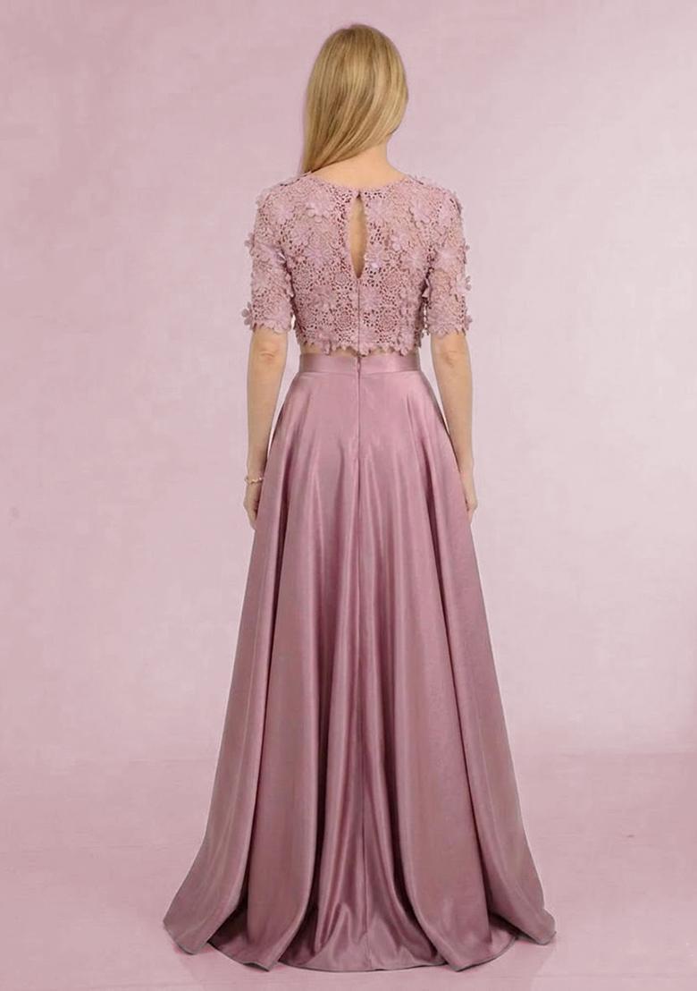 Pink Self Design Prom Dress - Indya