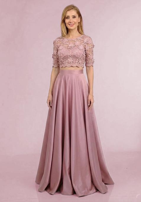 Pink Self Design Prom Dress