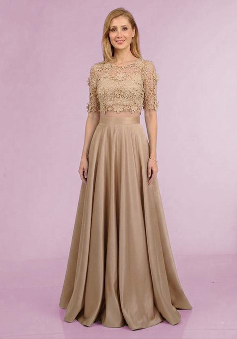 Beige Self Design Lehenga Set