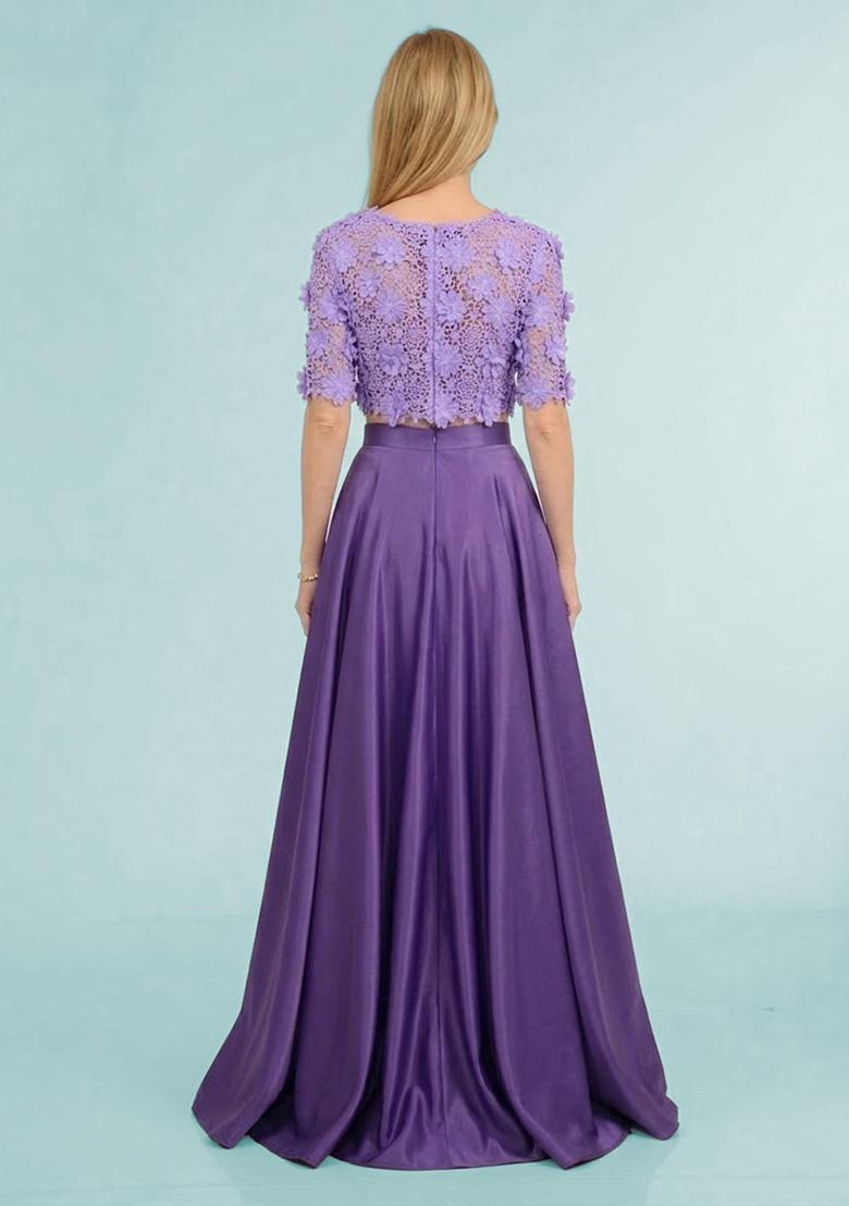 Purple Self Design Prom Dress - Indya