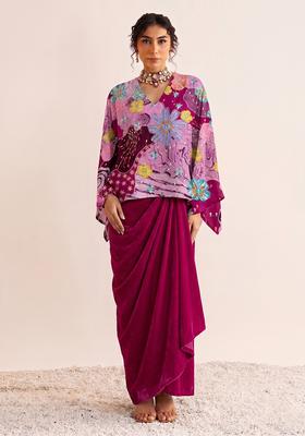 Magenta Printed Crepe Fusion Set