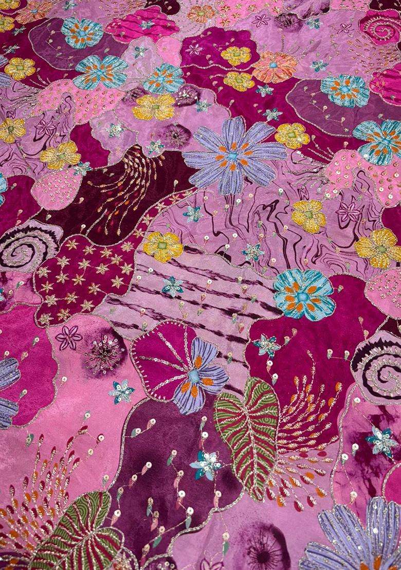 Magenta Printed Crepe Fusion Set - Indya