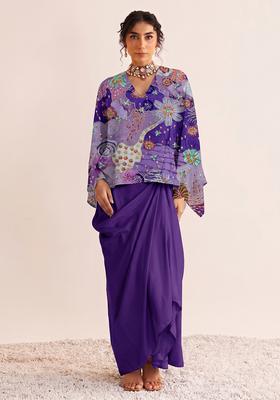 Purple Printed Crepe Fusion Set