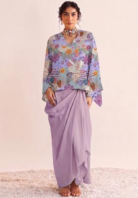 Blue Printed Crepe Fusion Set