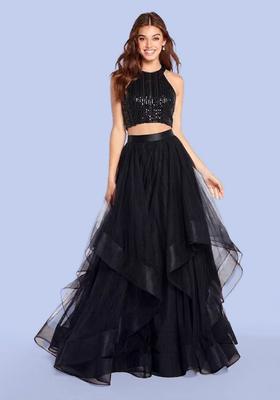 Black Sequin Net Prom Dress