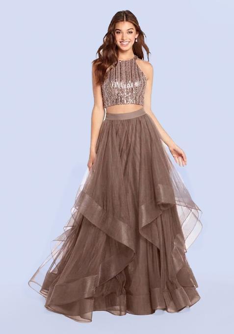 Brown Sequin Net Prom Dress