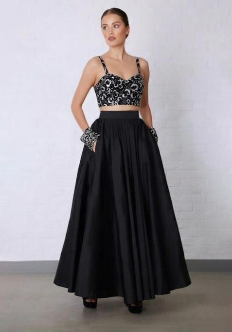 Black Embroidered Net Prom Dress