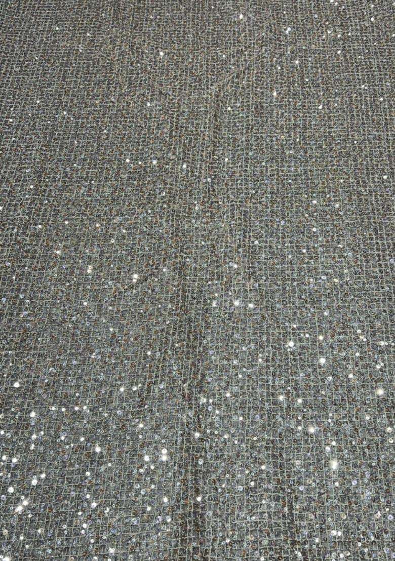 Charcoal Grey Sequin Net Prom Dress - Indya