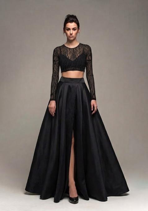 Black Sequin Net Prom Dress