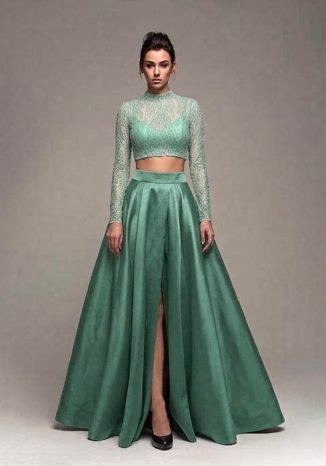 Mint Green Sequin Net Prom Dress
