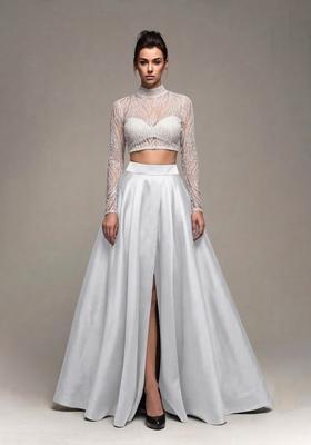 Ivory Sequin Net Prom Dress