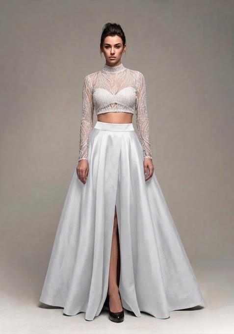 Ivory Sequin Net Prom Dress