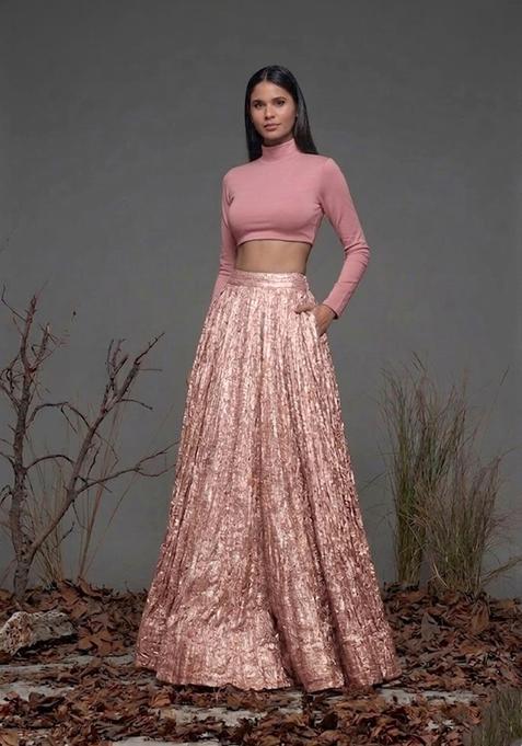 Pink Zari Satin Prom Dress