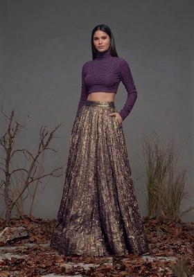 Plum Purple Zari Satin Prom Dress
