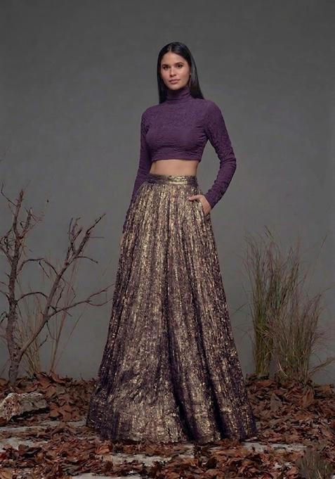 Plum Purple Zari Satin Prom Dress