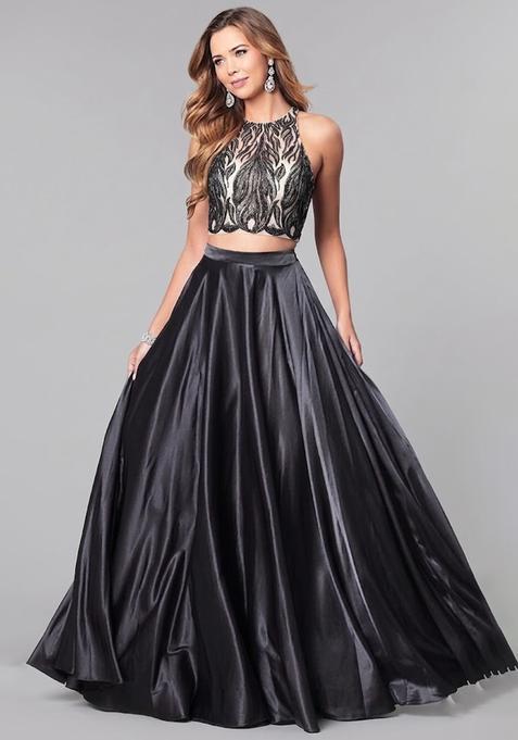 Black Sequin Net Prom Dress