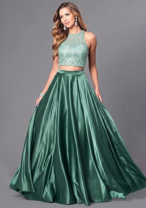 Bottle Green Sequin Net Prom Dress