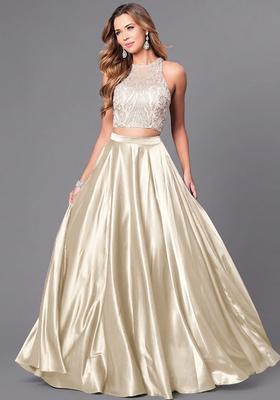 Cream Sequin Net Prom Dress