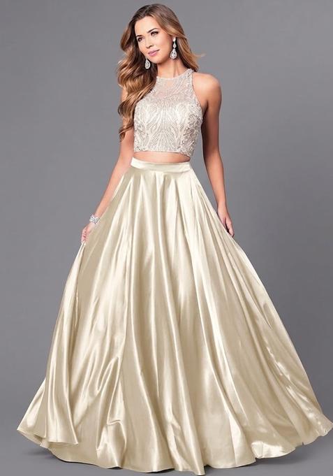 Cream Sequin Net Prom Dress