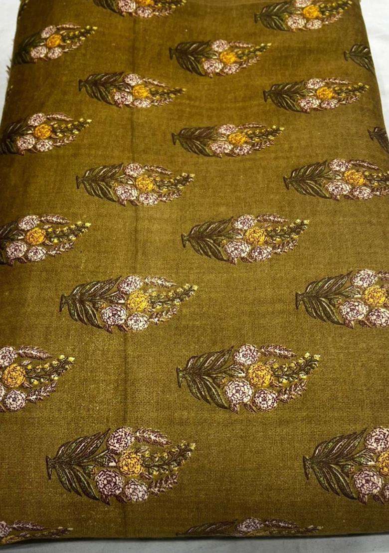 Olive Green Prom Satin Dress with Printed for Diwali | Wedding & Festive Wear - Indya