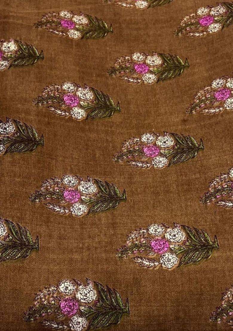 Brown Printed Satin Prom Dress for Diwali and Festive Wear - Indya