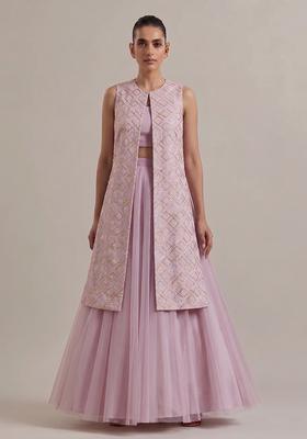 Soft Pink Embroidered Chanderi Lehenga Set