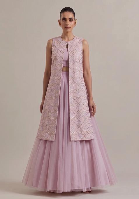 Soft Pink Embroidered Chanderi Lehenga Set