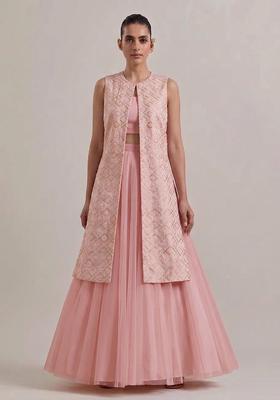 Soft Pink Embroidered Chanderi Lehenga Set