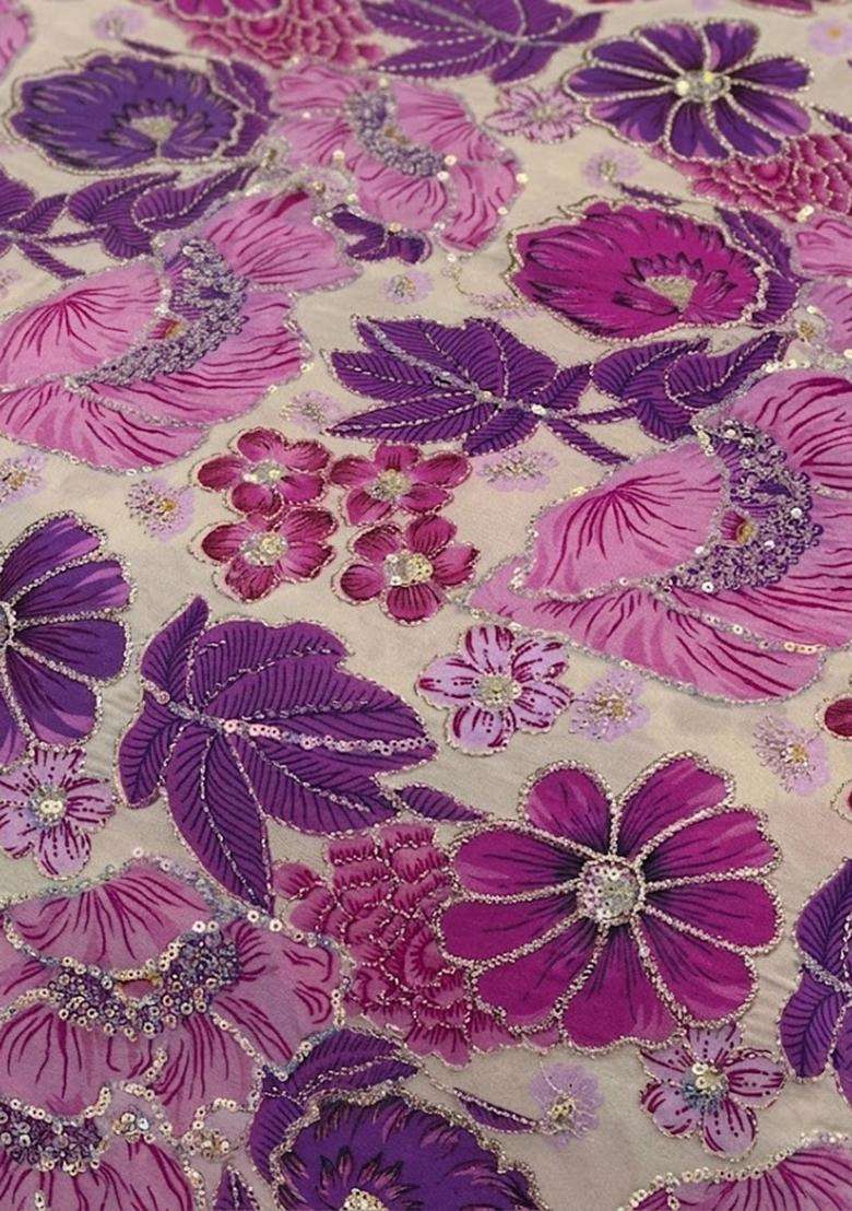 Purple Printed Crepe Fusion Set - Indya