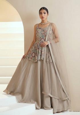 Grey Embroidered Georgette Lehenga Set