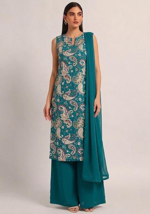 Green Printed Crepe Kurta Set