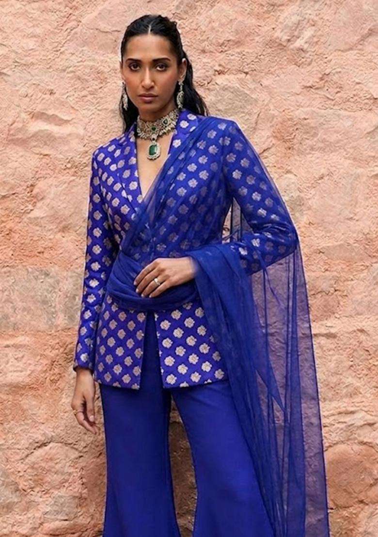 Royal Purple Brocade Fusion Set - Indya