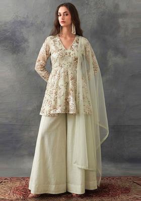 Pastel Green Printed Crepe Sharara Set