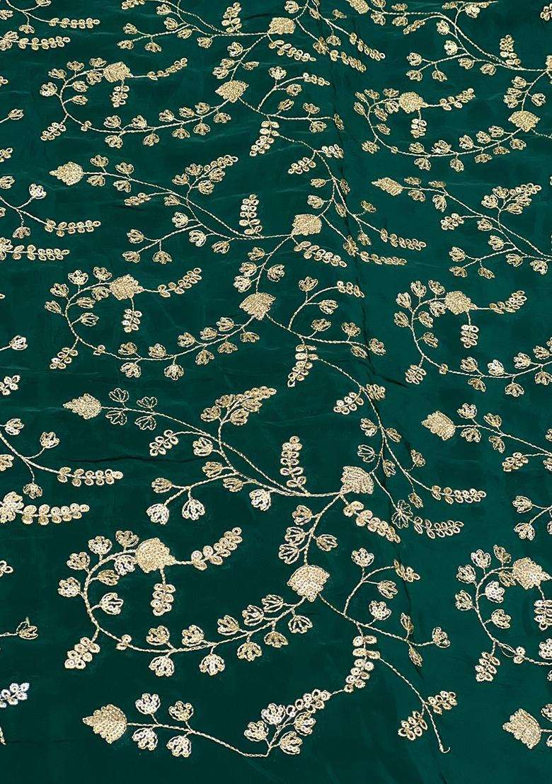 Green Embroidered Crepe Lehenga Set - Indya