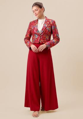 Ruby Red Printed Crepe Fusion Set