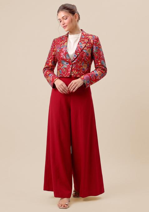 Ruby Red Printed Crepe Fusion Set
