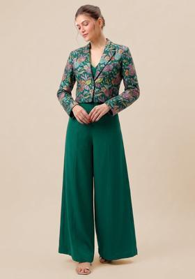 Emerald Green Printed Crepe Fusion Set