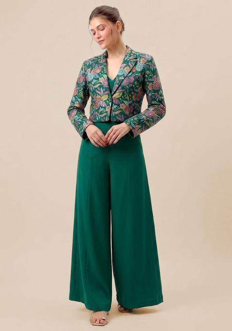 Emerald Green Printed Crepe Fusion Set