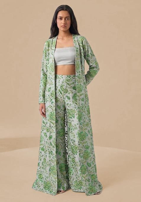 Mint Green Printed Crepe Fusion Set