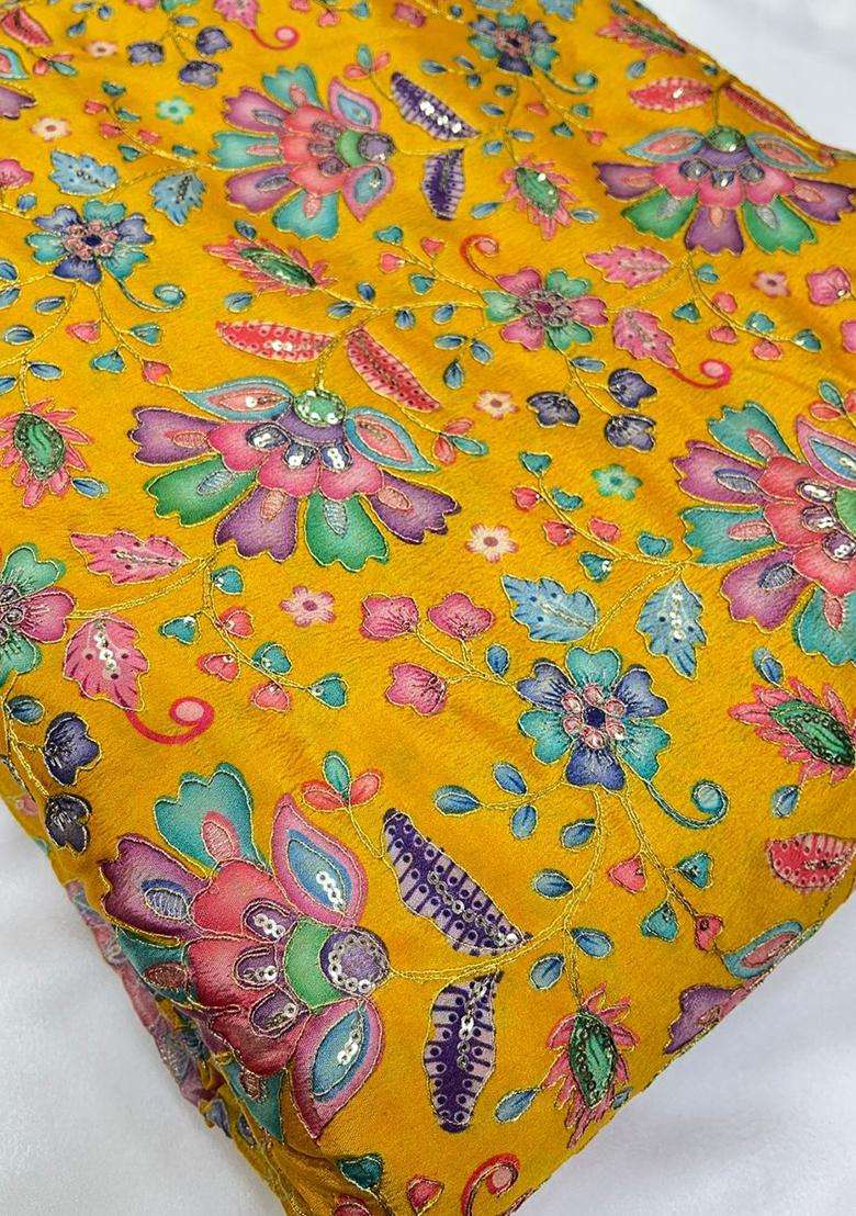 Mustard Printed Crepe Fusion Set - Indya