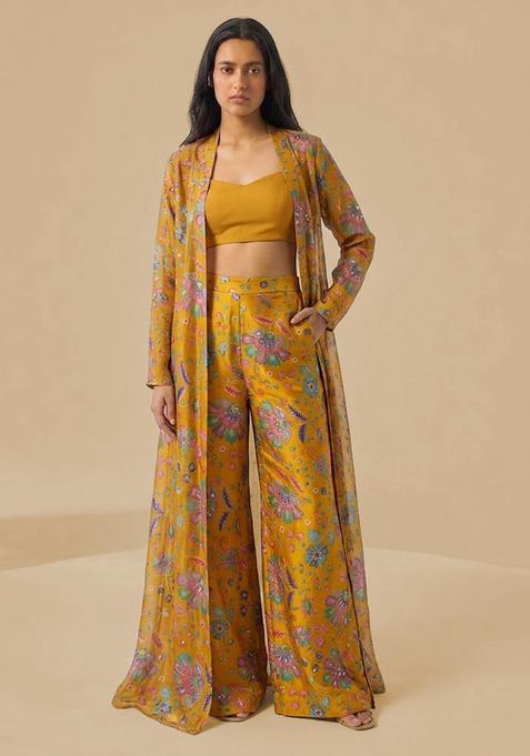 Mustard Printed Crepe Fusion Set