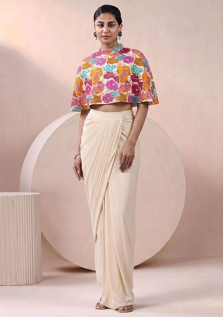Pink Printed Crepe Fusion Set - Indya