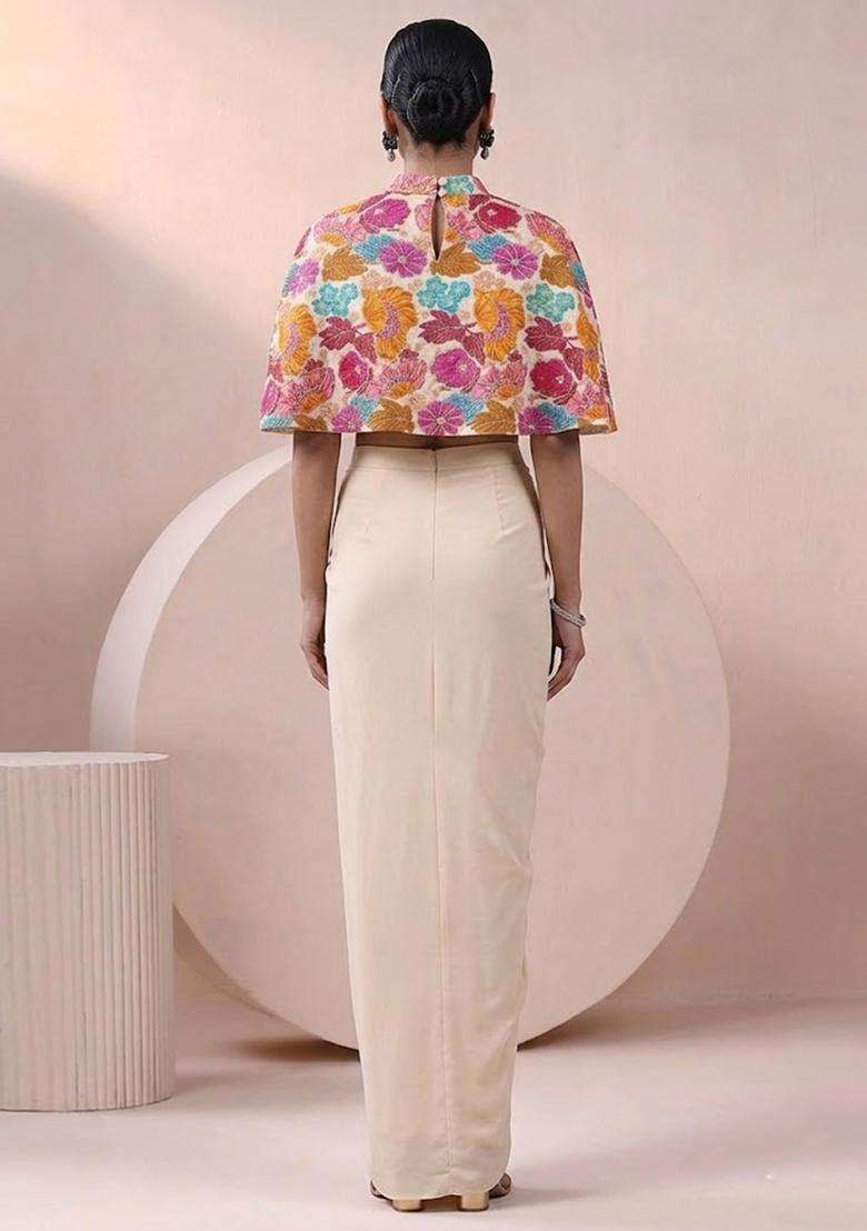 Pink Printed Crepe Fusion Set - Indya