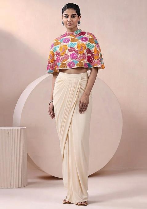Pink Printed Crepe Fusion Set