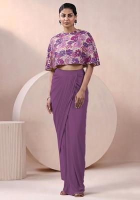 Purple Printed Crepe Fusion Set