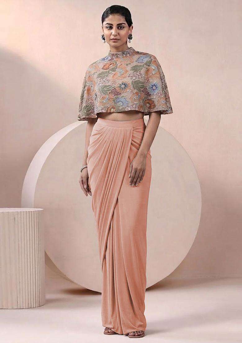 Grey Printed Crepe Fusion Set - Indya